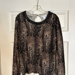 CARMEN MARC VALVO size XL Animal Print Boat Neck Blouse Sweater